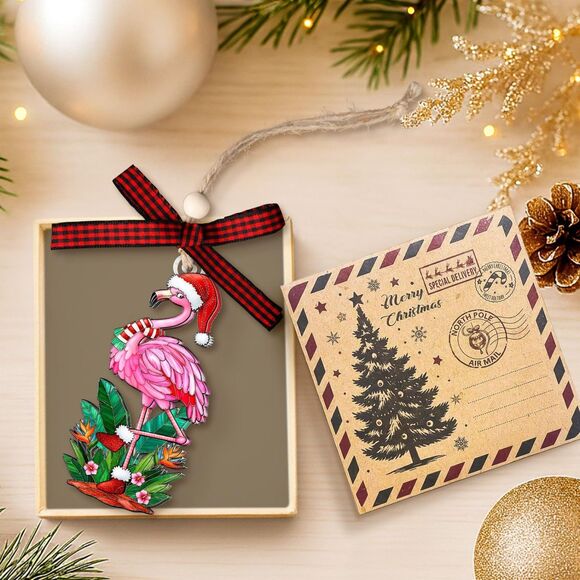 Pink Flamingo Christmas Ornament Gift for Women Men Teen Girls Animal Lover Tree - Picture 3 of 4